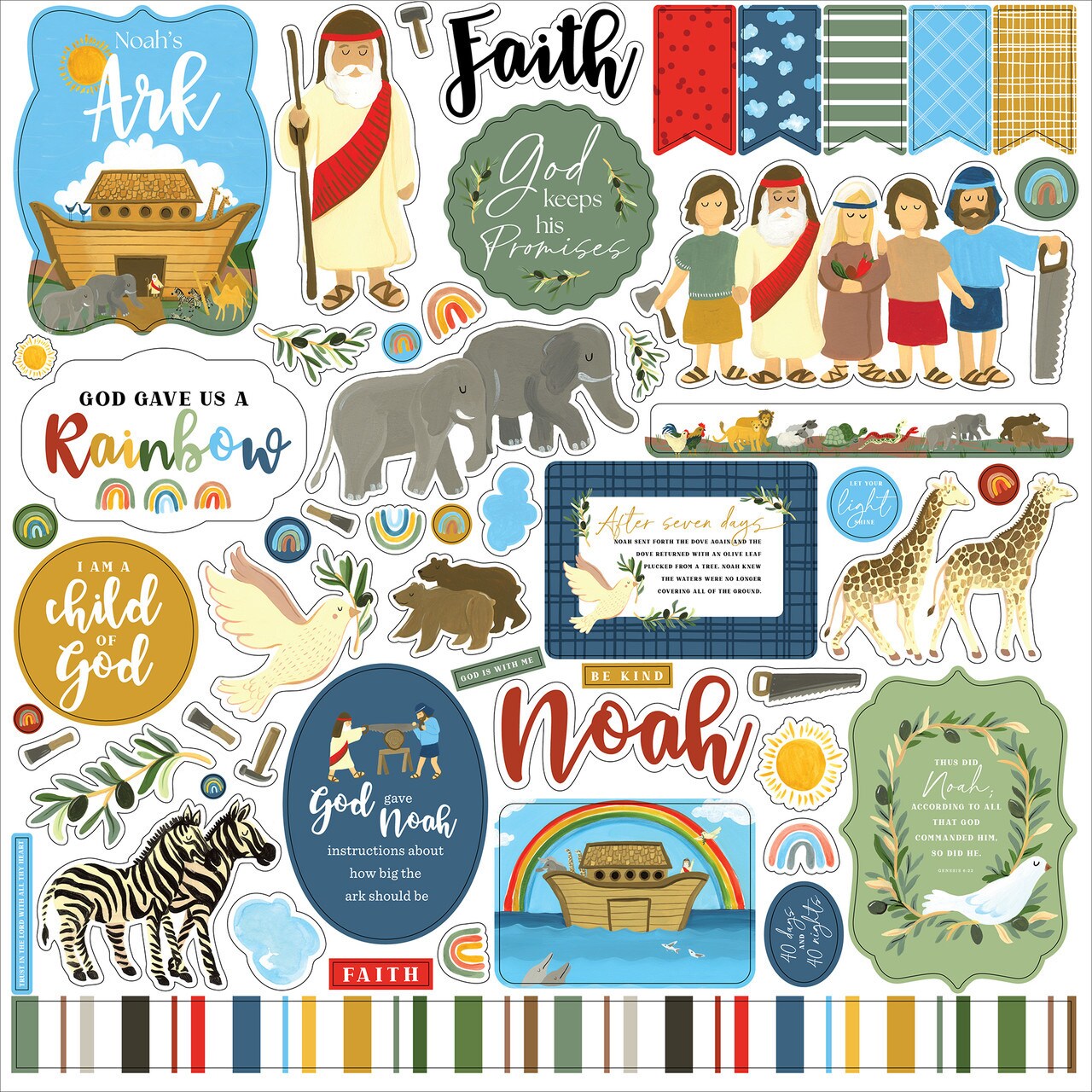 Echo Park Bible Stories Noah's Ark 12x12 Element Stickers Sheet
